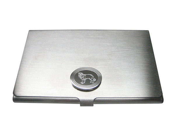 Silver Toned Etched Oval Lassie Dog Business Card Holder