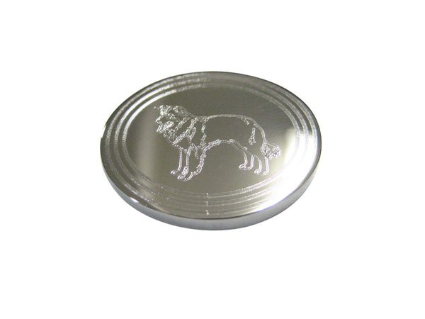 Silver Toned Etched Oval Lassie Dog Magnet
