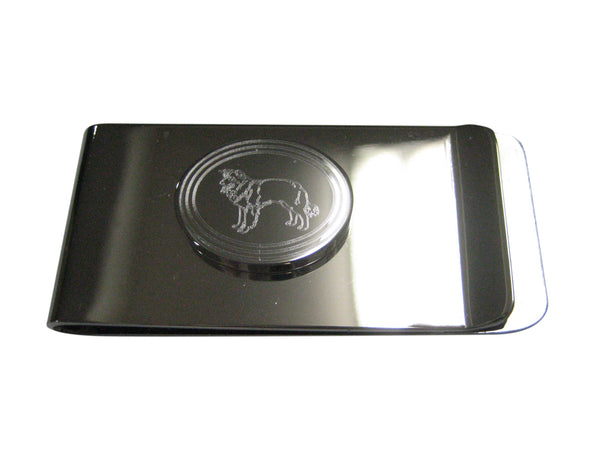 Silver Toned Etched Oval Lassie Dog Money Clip