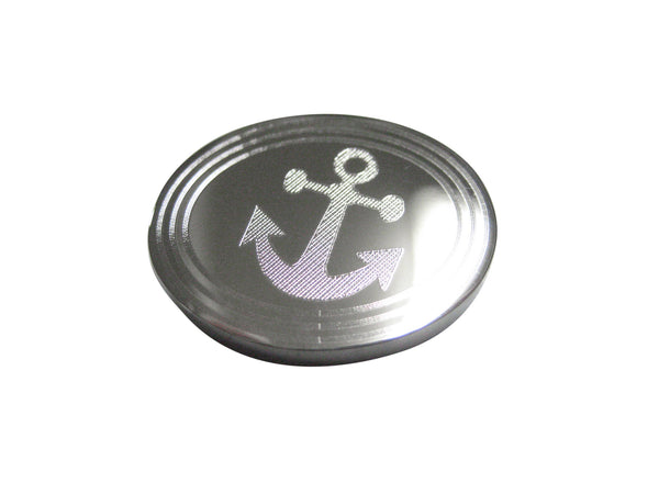 Silver Toned Etched Oval Leaning Nautical Anchor Magnet