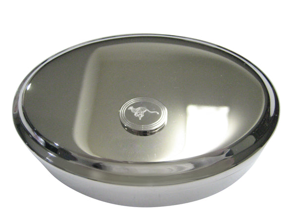 Silver Toned Etched Oval Leaping Cheetah Oval Trinket Jewelry Box