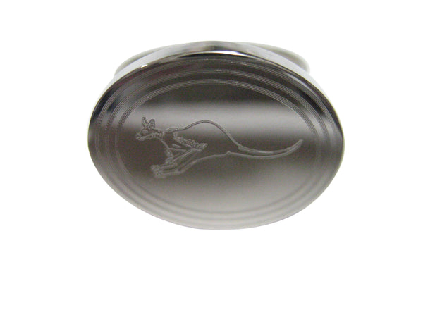 Silver Toned Etched Oval Leaping Kangaroo Adjustable Size Fashion Ring