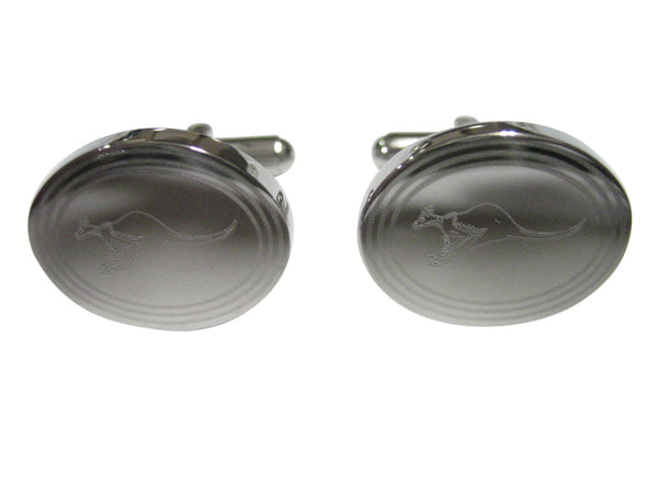 Silver Toned Etched Oval Leaping Kangaroo Cufflinks