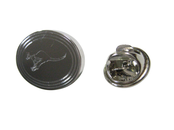 Silver Toned Etched Oval Leaping Kangaroo Lapel Pin