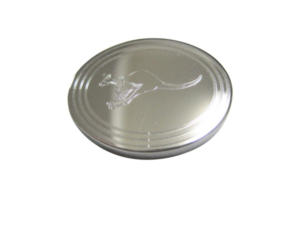 Silver Toned Etched Oval Leaping Kangaroo Magnet