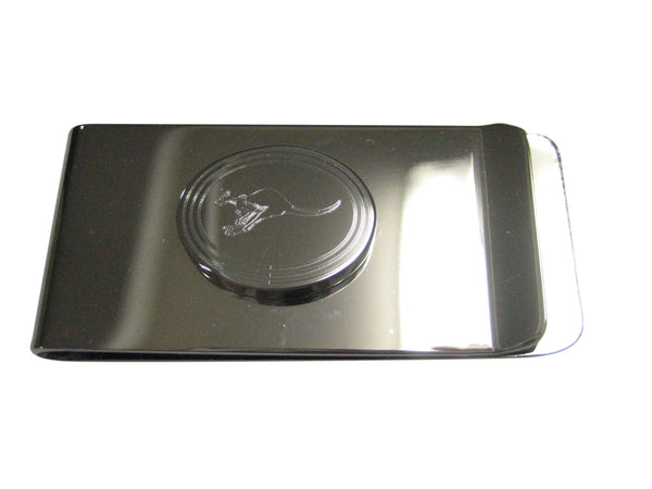 Silver Toned Etched Oval Leaping Kangaroo Money Clip