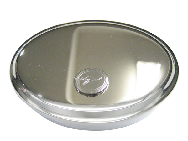 Silver Toned Etched Oval Leaping Kangaroo Oval Trinket Jewelry Box