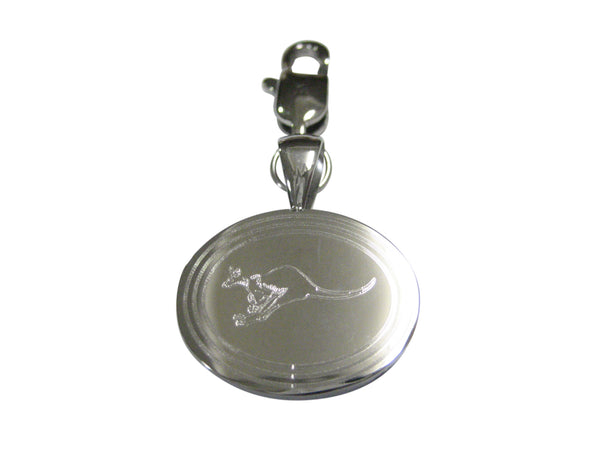 Silver Toned Etched Oval Leaping Kangaroo Pendant Zipper Pull Charm