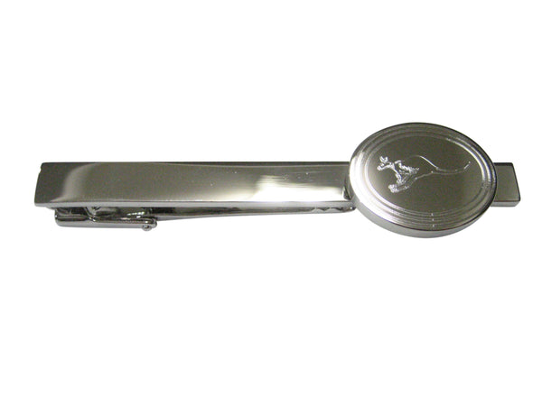 Silver Toned Etched Oval Leaping Kangaroo Tie Clip