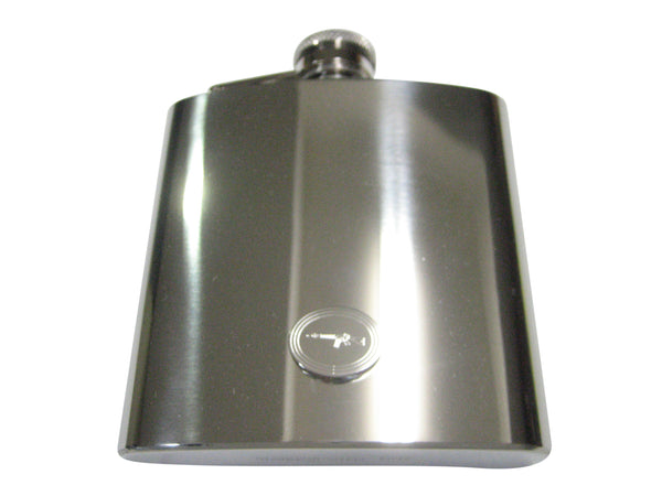 Silver Toned Etched Oval Left Facing AK47 Rifle 6oz Flask
