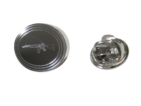 Silver Toned Etched Oval Left Facing AK47 Rifle Lapel Pin