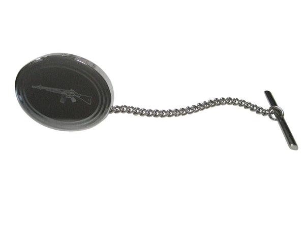 Silver Toned Etched Oval Left Facing AK47 Rifle Tie Tack