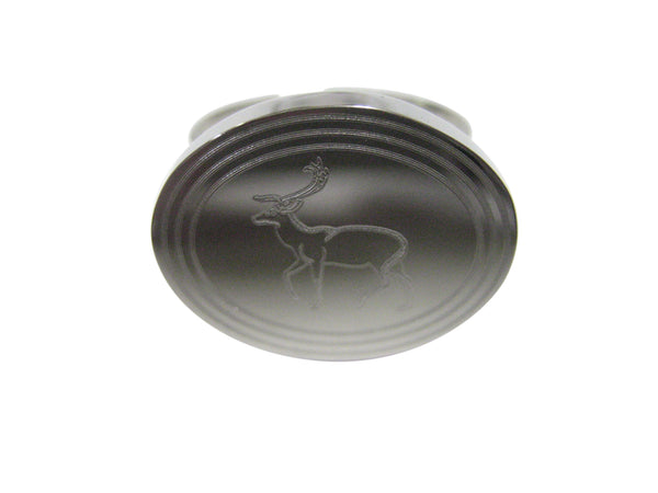 Silver Toned Etched Oval Left Facing Fallow Deer Adjustable Size Fashion Ring