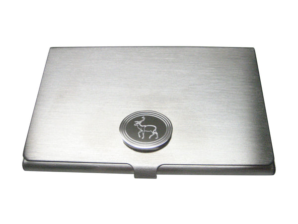 Silver Toned Etched Oval Left Facing Fallow Deer Business Card Holder