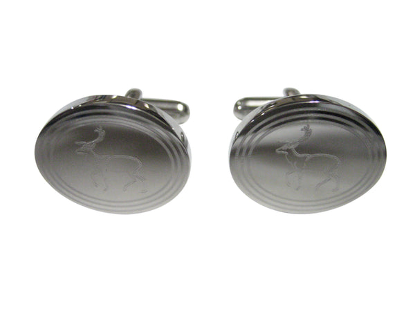 Silver Toned Etched Oval Left Facing Fallow Deer Cufflinks