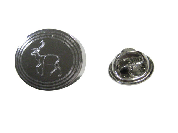 Silver Toned Etched Oval Left Facing Fallow Deer Lapel Pin