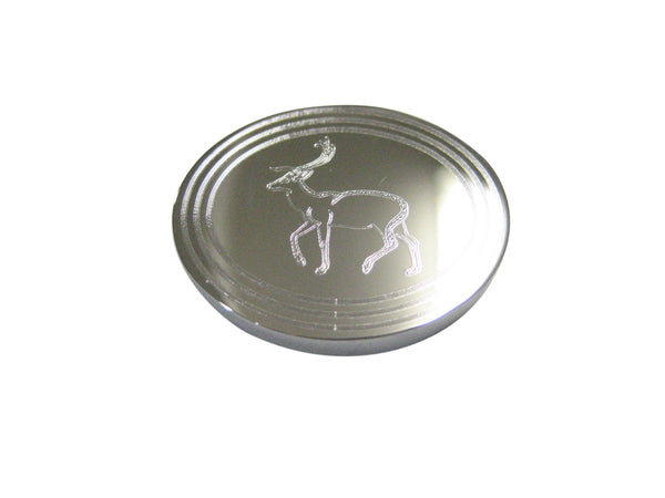 Silver Toned Etched Oval Left Facing Fallow Deer Magnet