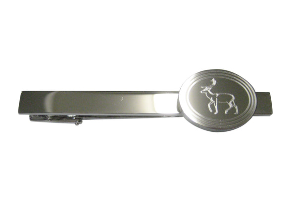 Silver Toned Etched Oval Left Facing Fallow Deer Tie Clip