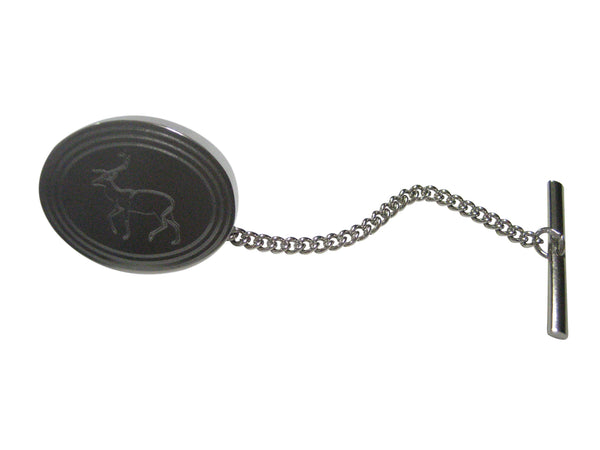 Silver Toned Etched Oval Left Facing Fallow Deer Tie Tack
