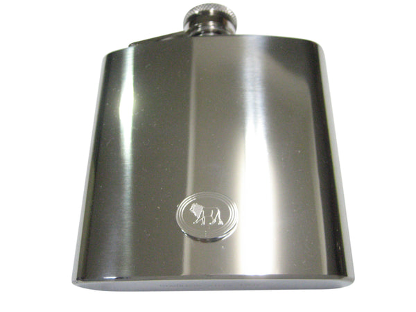 Silver Toned Etched Oval Left Facing Full Lion 6oz Flask
