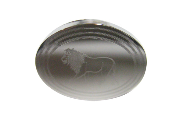 Silver Toned Etched Oval Left Facing Full Lion Adjustable Size Fashion Ring