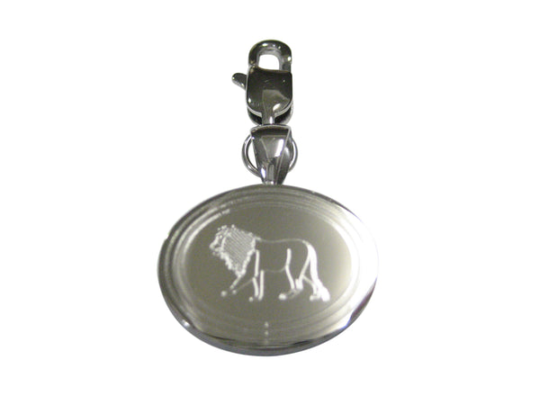 Silver Toned Etched Oval Left Facing Full Lion Pendant Zipper Pull Charm