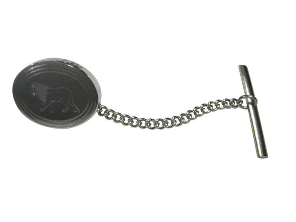 Silver Toned Etched Oval Left Facing Full Lion Tie Tack
