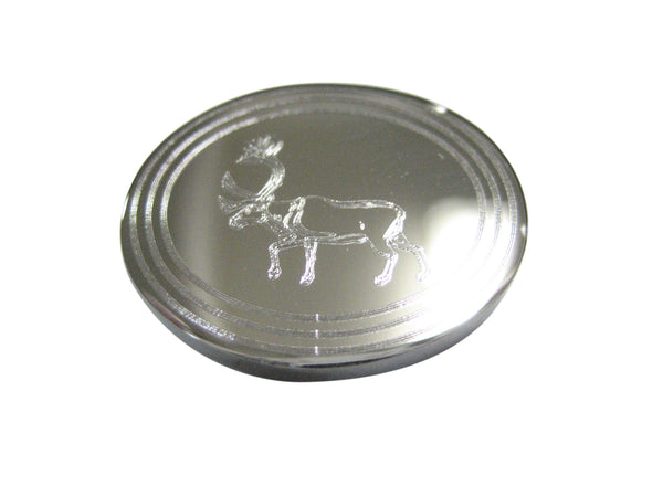 Silver Toned Etched Oval Left Facing Moose Magnet
