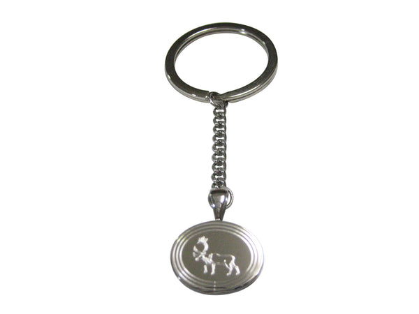 Silver Toned Etched Oval Left Facing Moose Pendant Keychain