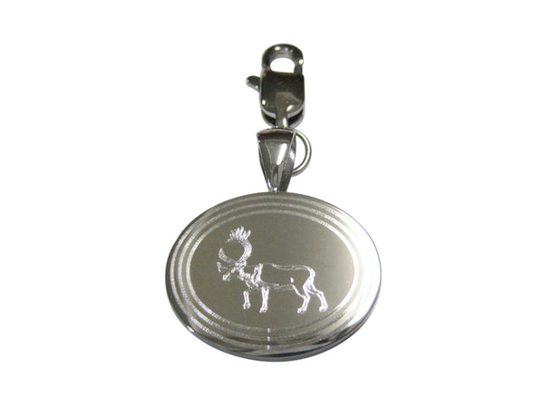 Silver Toned Etched Oval Left Facing Moose Pendant Zipper Pull Charm