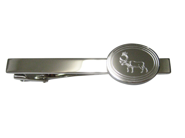 Silver Toned Etched Oval Left Facing Moose Tie Clip