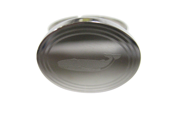 Silver Toned Etched Oval Left Facing Whale Adjustable Size Fashion Ring