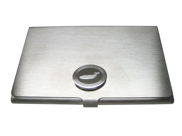 Silver Toned Etched Oval Left Facing Whale Business Card Holder