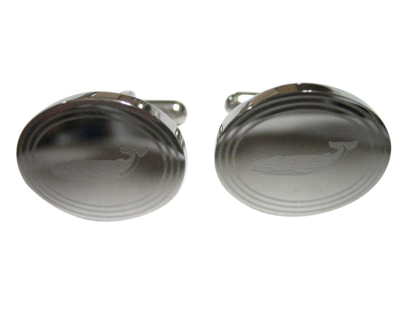 Silver Toned Etched Oval Left Facing Whale Cufflinks