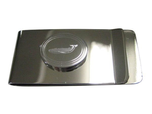 Silver Toned Etched Oval Left Facing Whale Money Clip