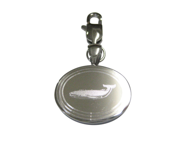 Silver Toned Etched Oval Left Facing Whale Pendant Zipper Pull Charm