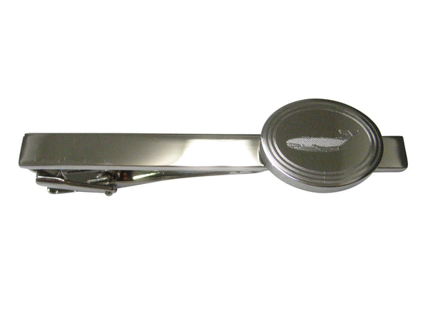 Silver Toned Etched Oval Left Facing Whale Tie Clip
