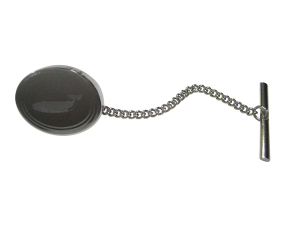 Silver Toned Etched Oval Left Facing Whale Tie Tack