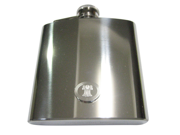 Silver Toned Etched Oval Liberty Bell 6oz Flask