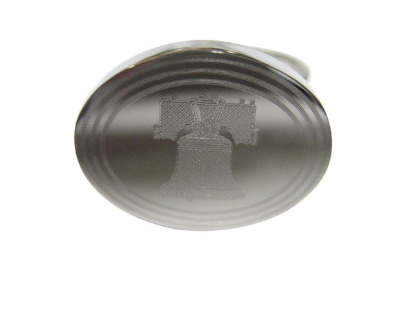 Silver Toned Etched Oval Liberty Bell Adjustable Size Fashion Ring