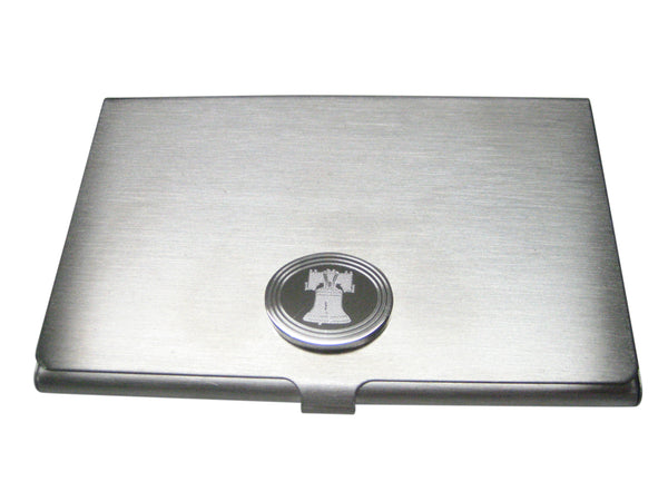 Silver Toned Etched Oval Liberty Bell Business Card Holder