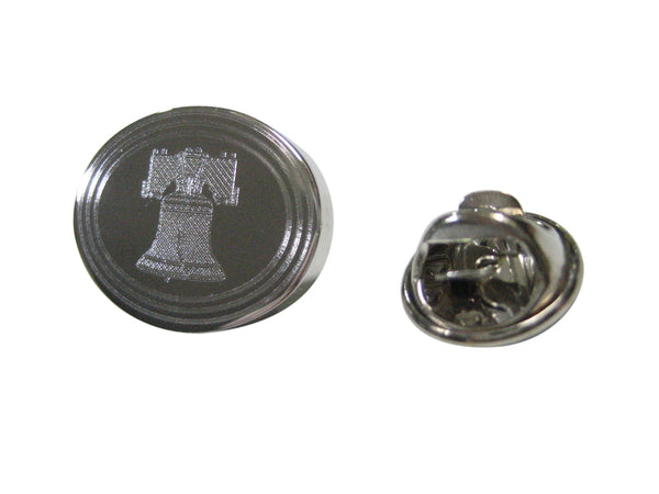 Silver Toned Etched Oval Liberty Bell Lapel Pin