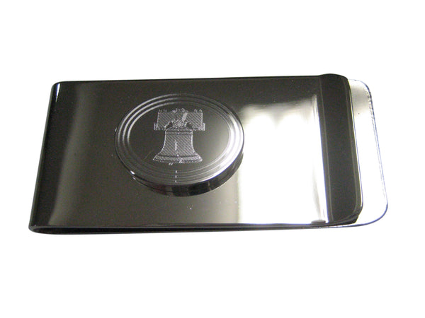 Silver Toned Etched Oval Liberty Bell Money Clip