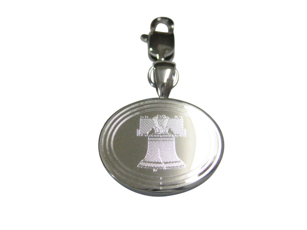 Silver Toned Etched Oval Liberty Bell Pendant Zipper Pull Charm