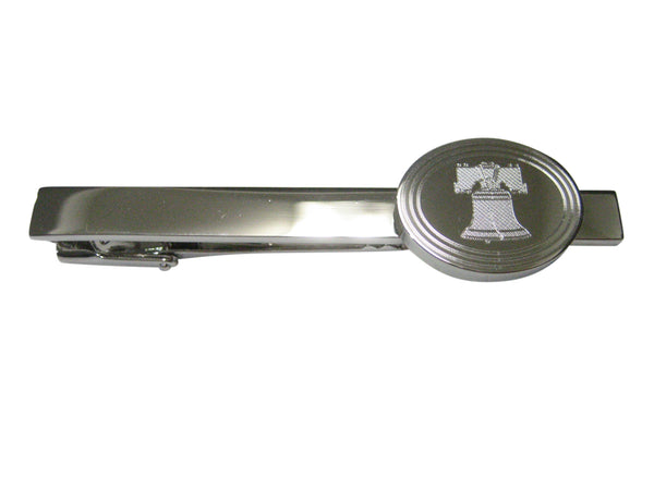 Silver Toned Etched Oval Liberty Bell Tie Clip