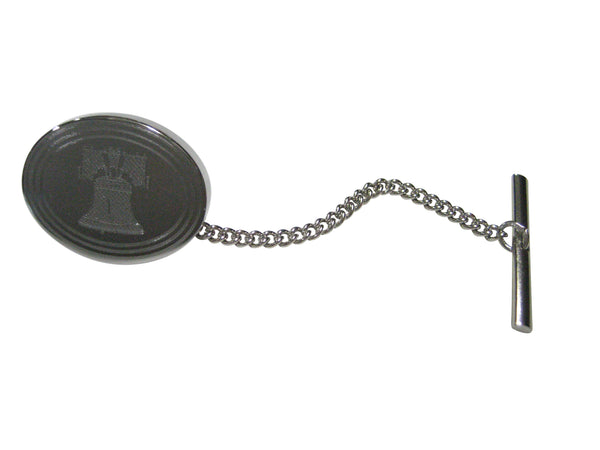 Silver Toned Etched Oval Liberty Bell Tie Tack