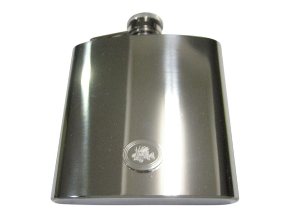 Silver Toned Etched Oval Lion Fish 6oz Flask