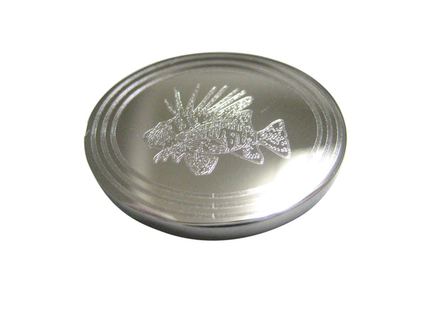 Silver Toned Etched Oval Lion Fish Magnet