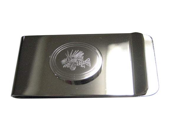 Silver Toned Etched Oval Lion Fish Money Clip