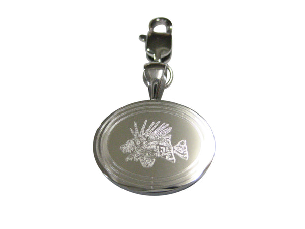 Silver Toned Etched Oval Lion Fish Pendant Zipper Pull Charm